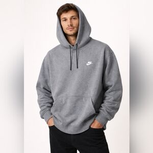 Nike Hoodie XXL Gray Pullover Fleece Sweatshirt Swoosh Logo